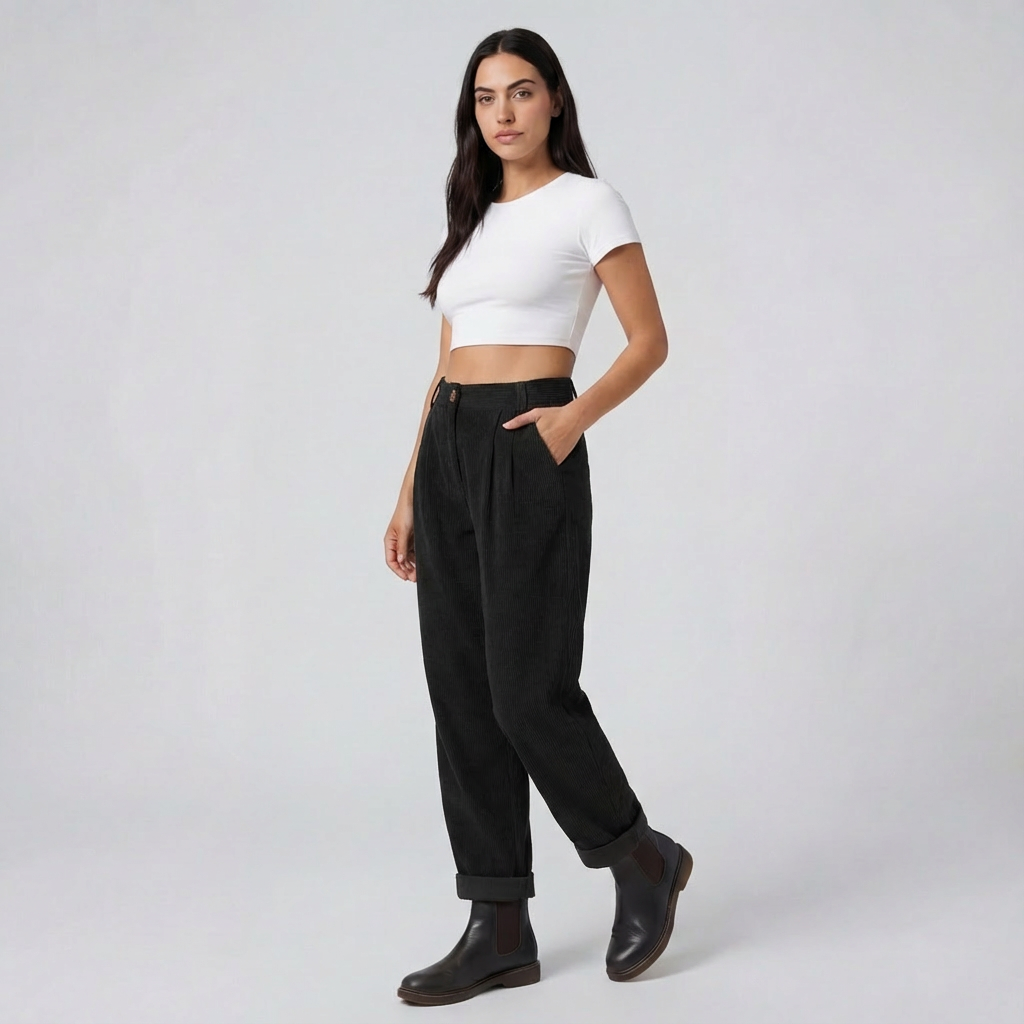 מכנס קורדרוי נוח ואלגנטי עם מותן בינונית