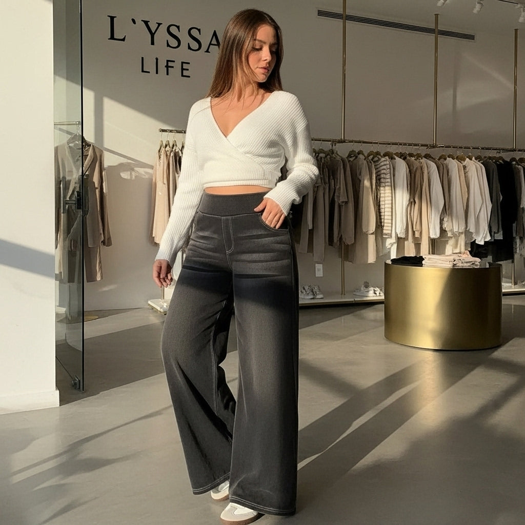 ג'ינס סטרץ' מחטב בגזרה רחבה לנשים